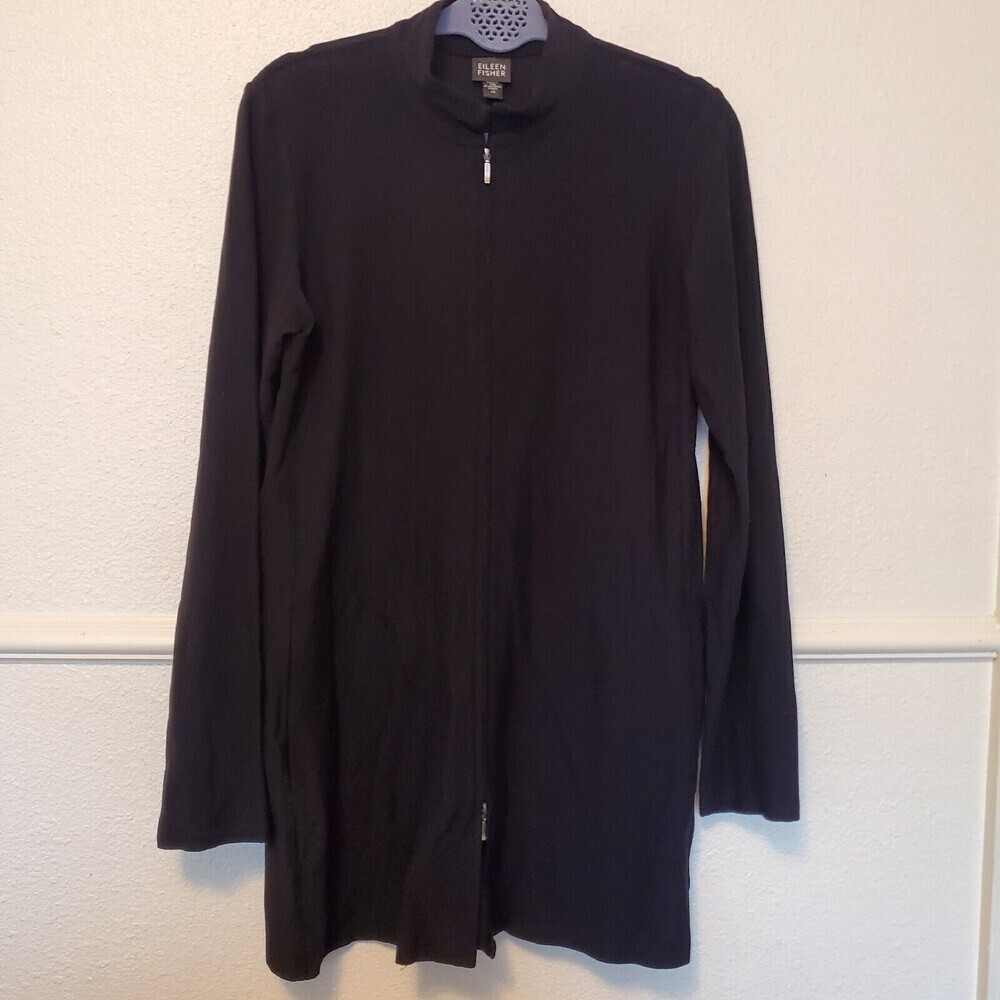 Eileen‎ Fisher Washable Stretch Crepe Jacket Black Full Zip Womens Size XS
